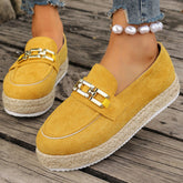 Zapatos planos de terciopelo con suela de paja gruesa